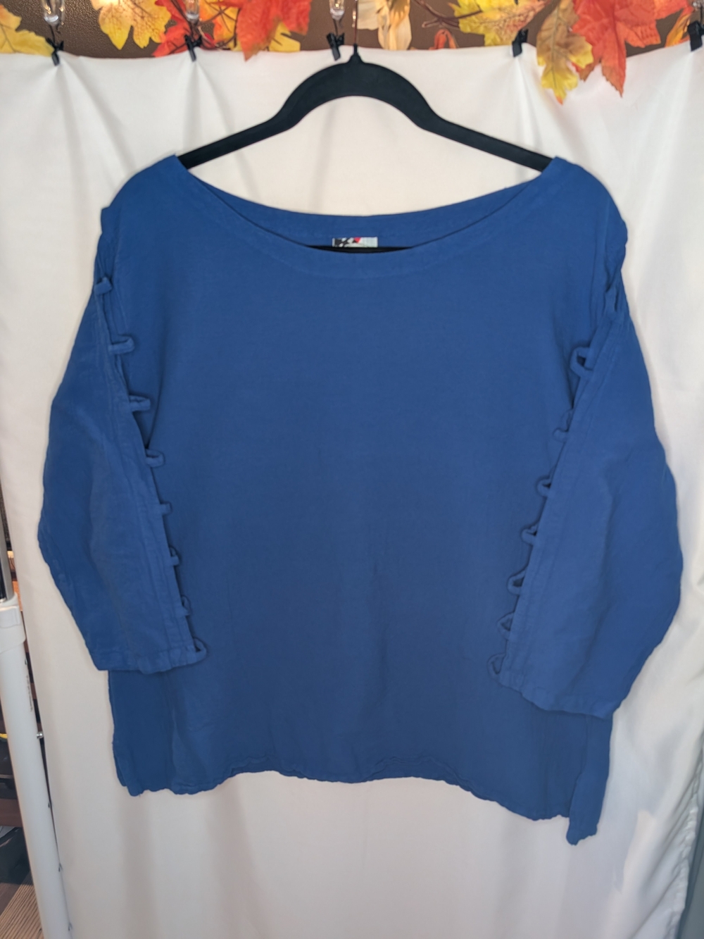 Women's Relaxed Royal Blue Tunic with Sleeve Loop Detail
